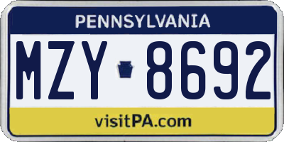 PA license plate MZY8692