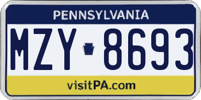 PA license plate MZY8693