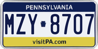 PA license plate MZY8707