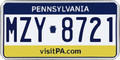 PA license plate MZY8721