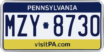 PA license plate MZY8730