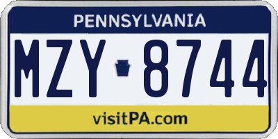 PA license plate MZY8744