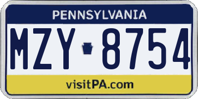 PA license plate MZY8754