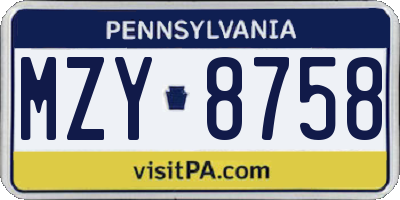 PA license plate MZY8758