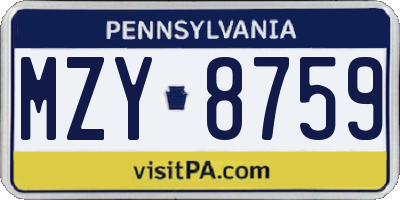 PA license plate MZY8759
