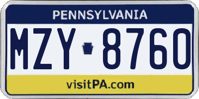 PA license plate MZY8760