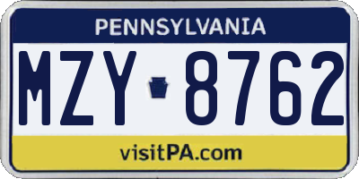 PA license plate MZY8762