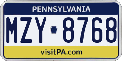 PA license plate MZY8768