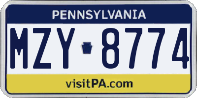 PA license plate MZY8774