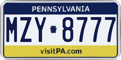 PA license plate MZY8777