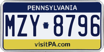 PA license plate MZY8796
