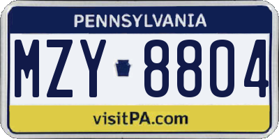 PA license plate MZY8804