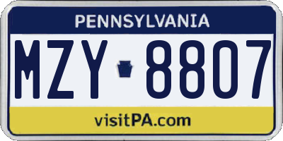 PA license plate MZY8807