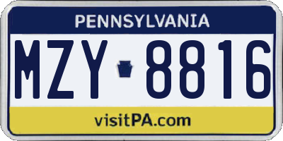 PA license plate MZY8816