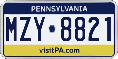 PA license plate MZY8821
