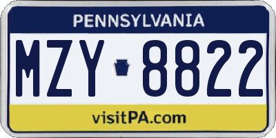 PA license plate MZY8822