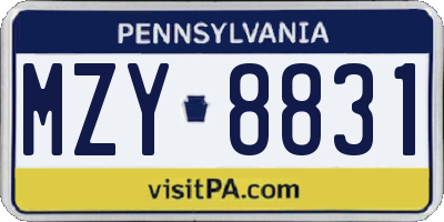 PA license plate MZY8831