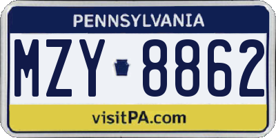PA license plate MZY8862