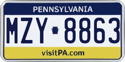 PA license plate MZY8863