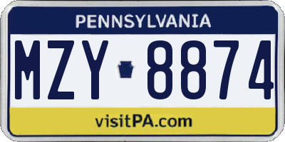 PA license plate MZY8874
