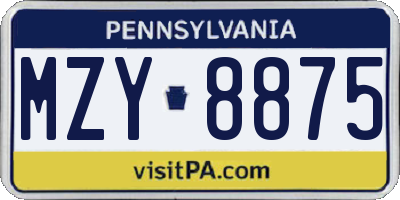 PA license plate MZY8875