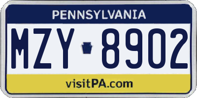 PA license plate MZY8902