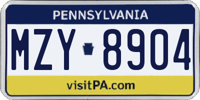 PA license plate MZY8904