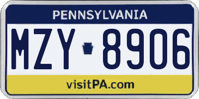 PA license plate MZY8906