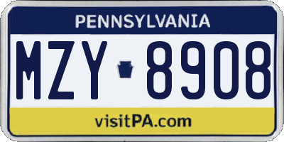 PA license plate MZY8908