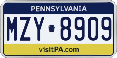 PA license plate MZY8909