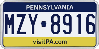 PA license plate MZY8916