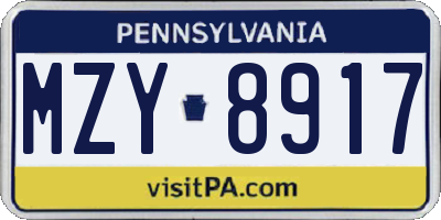 PA license plate MZY8917