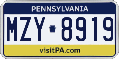 PA license plate MZY8919