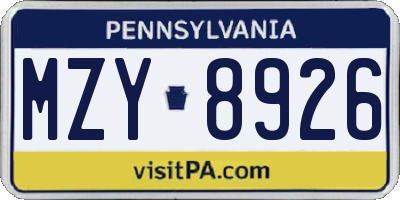 PA license plate MZY8926