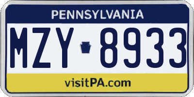 PA license plate MZY8933