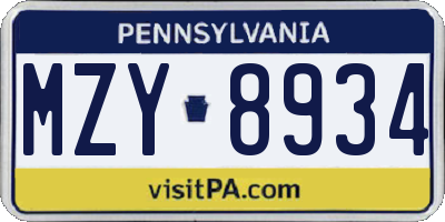 PA license plate MZY8934