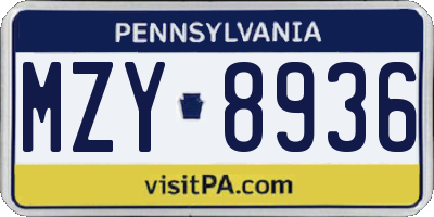 PA license plate MZY8936