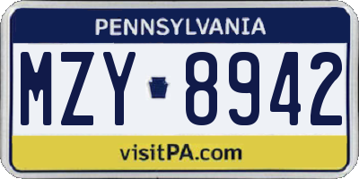 PA license plate MZY8942