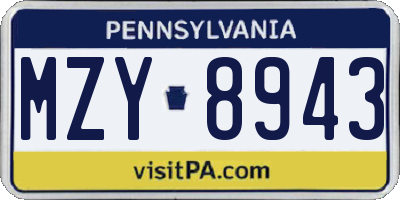 PA license plate MZY8943