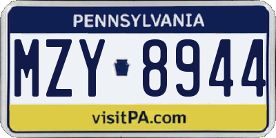PA license plate MZY8944