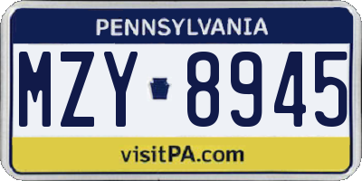 PA license plate MZY8945