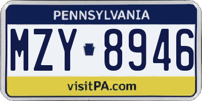 PA license plate MZY8946