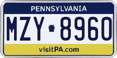 PA license plate MZY8960