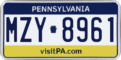 PA license plate MZY8961