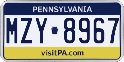 PA license plate MZY8967