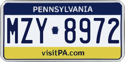 PA license plate MZY8972