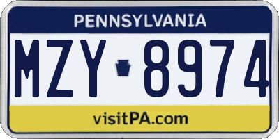 PA license plate MZY8974