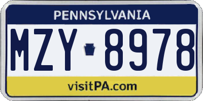 PA license plate MZY8978