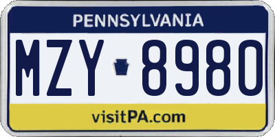 PA license plate MZY8980