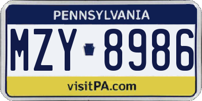 PA license plate MZY8986
